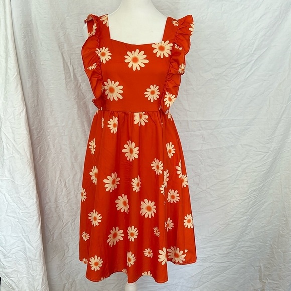 Daisy Ruffle Orange/Yellow Baby Doll Midi Sz S - Picture 1 of 12